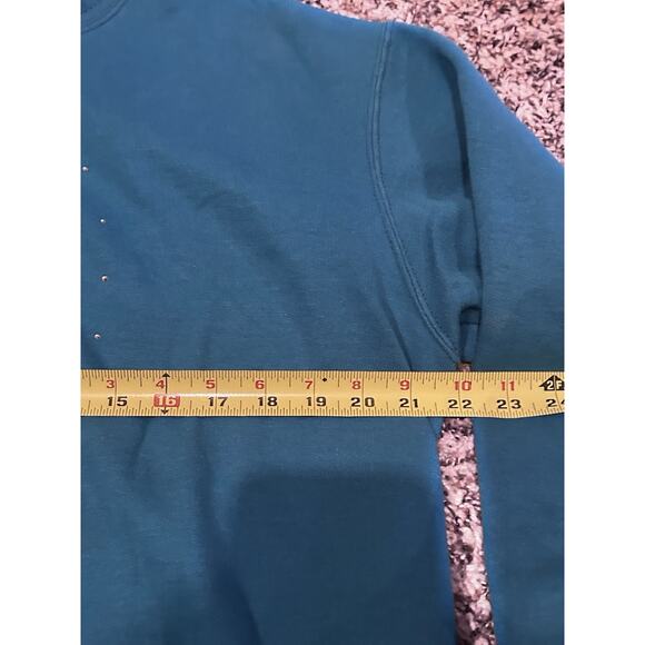 VINTAGE L Sweatshirt Teal Snowman Bedazzled SUNBURST Long Sleeve Grandma Xmas - Picture 4 of 9